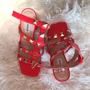 Steve Madden Red Strappy Sandals with Gold Studs